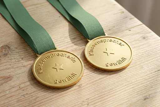 Goldene Medaillen mit grünem Band